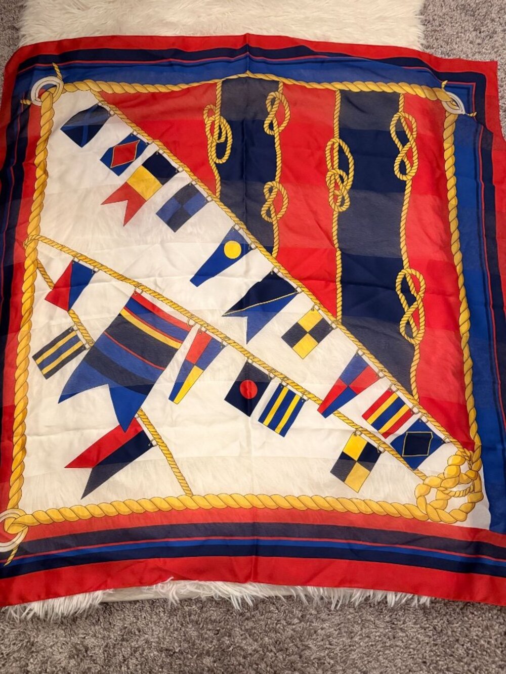 Vintage NOS JC Penney Polyester Scarf Nautical Flags Rope Italy